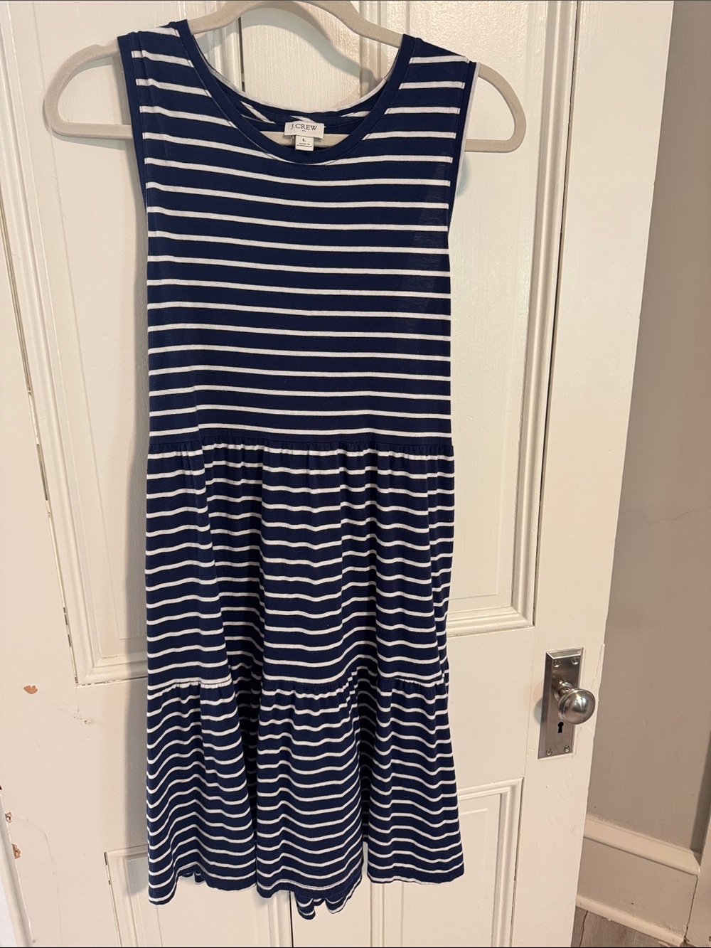J. Crew Navy and White Striped Sleeveless Swing Dress